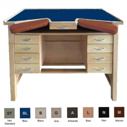 ETABLI HORLOGER AVEC 8 TIROIRS - Couleur : Top bleu Accoudoir : Marron