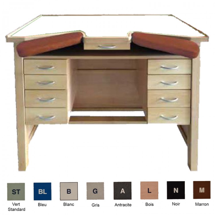 ETABLI HORLOGER AVEC 8 TIROIRS - Couleur : Top blanc Accoudoir : Marron