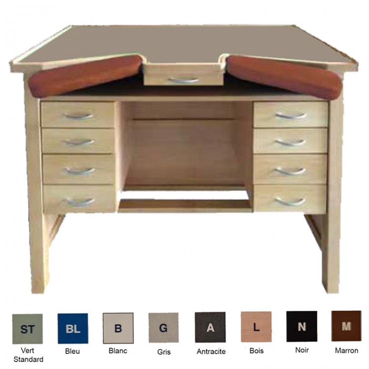 ETABLI HORLOGER AVEC 8 TIROIRS - Couleur : Top gris Accoudoir : Marron