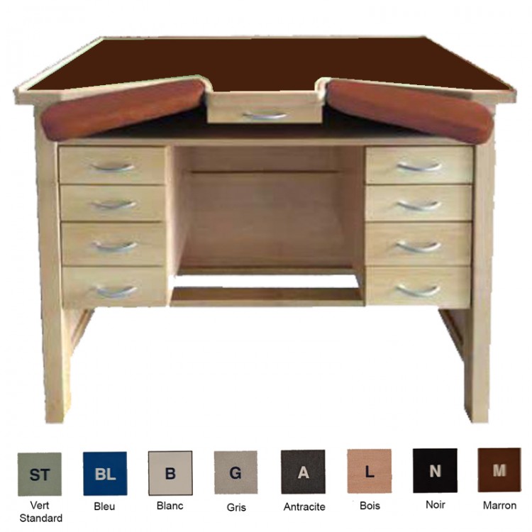 ETABLI HORLOGER AVEC 8 TIROIRS - Couleur : Top marron Accoudoir : Marron