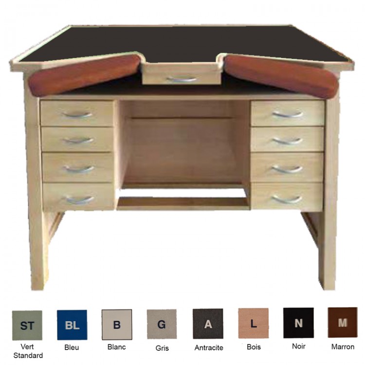 ETABLI HORLOGER AVEC 8 TIROIRS - Couleur : Top Anthracite Accoudoir : Marron