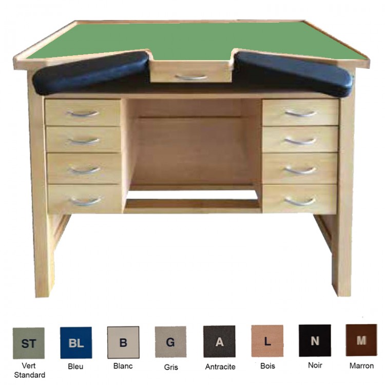 ETABLI HORLOGER AVEC 8 TIROIRS - Couleur : Top Vert Accoudoir : Noir