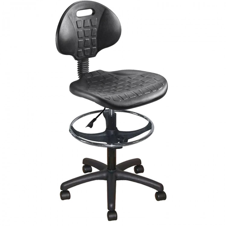 Chaise polyuréthane noir roulettes repose pieds hauteur du gaz 41/50 cm (petit)