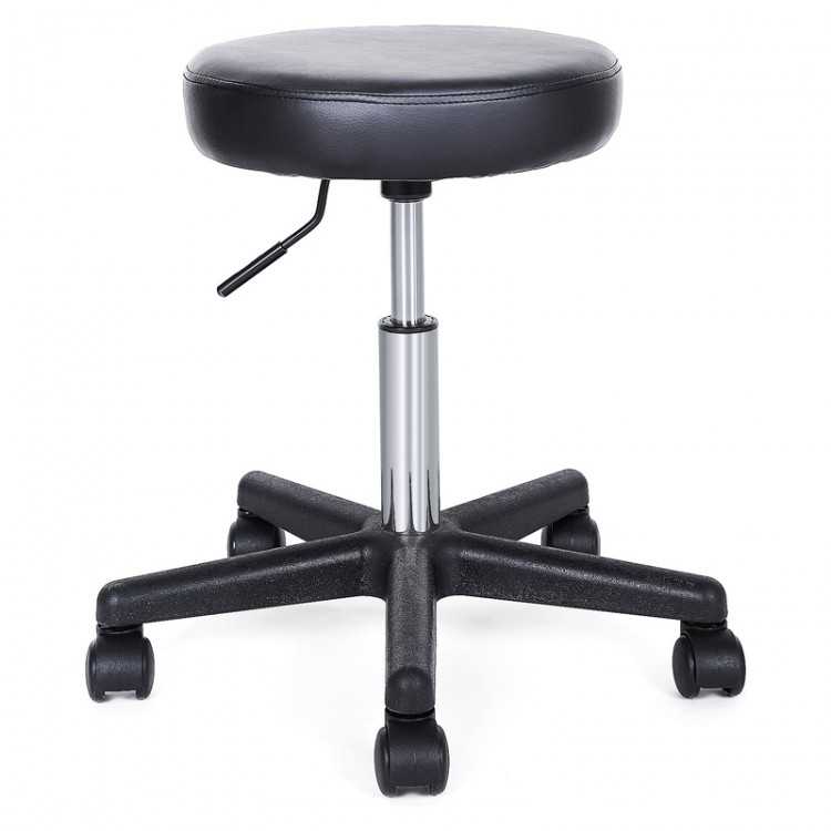 Tabouret noir avec assise rembourrée à gaz avec roulette gaz moyen 44/56 cm Tabouret noir avec assise rembourrée à gaz avec roulette gaz moyen 44/56 cm