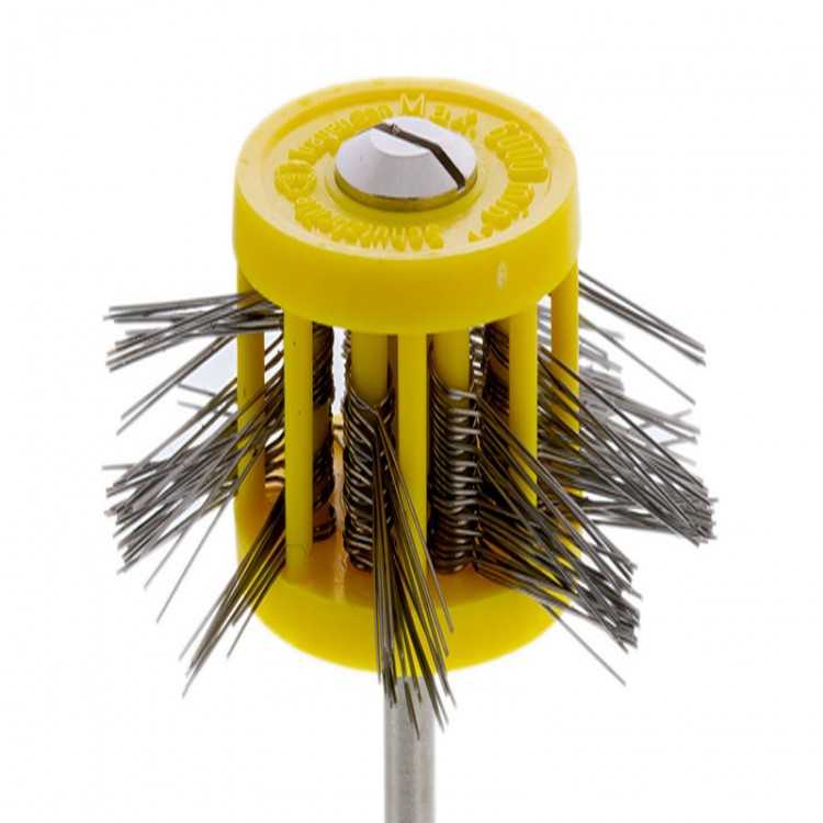 Brosse sur tige à satiner fils acier 20/40/12 mm Brosse sur tige à satiner fils acier 20/40/12 mm