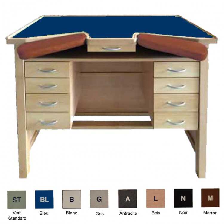 ETABLI HORLOGER AVEC 8 TIROIRS - Couleur : Top bleu Accoudoir : Marron