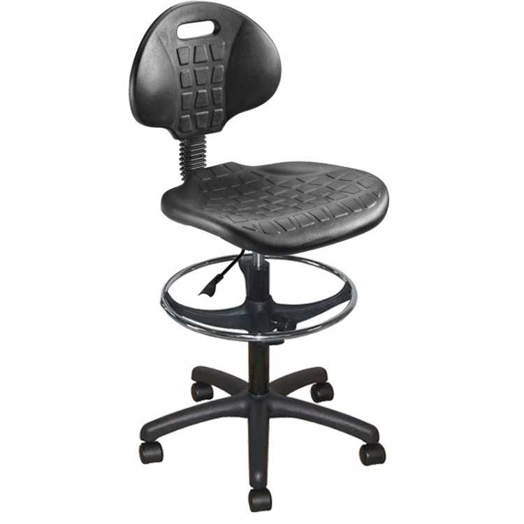 Chaise polyuréthane noir roulettes repose pieds hauteur du gaz 41/50 cm (petit)