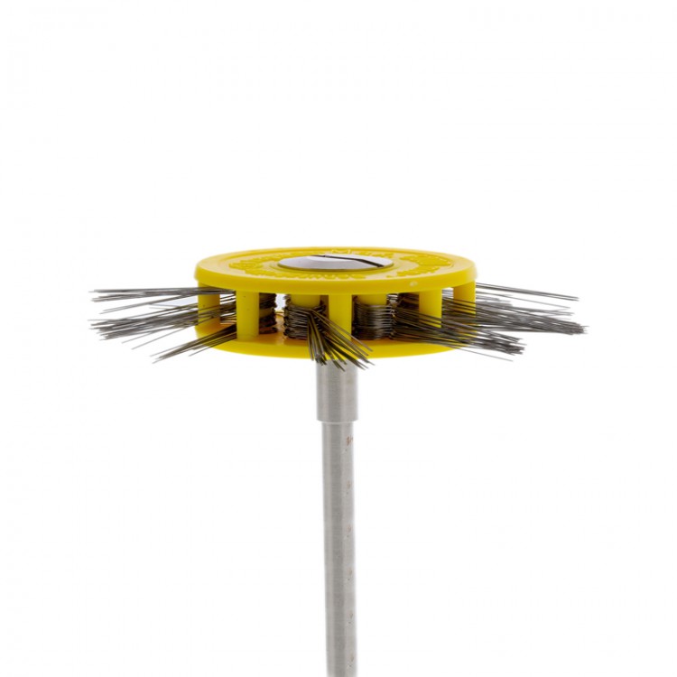 Brosse sur tige à satiner fils acier 20/40/8 mm Brosse sur tige à satiner fils acier 20/40/8 mm
