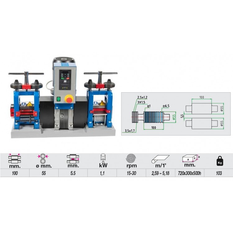 LAMINOIR ELECTRIQUE DOUBLE AVEC VARIATEUR 100MM - PLAQUE ET FIL LAMINOIR ELECTRIQUE DOUBLE AVEC VARIATEUR 100MM - PLAQUE ET FIL
