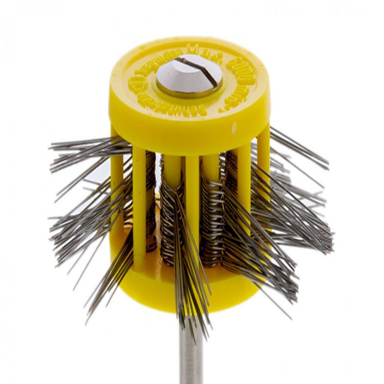 Brosse sur tige à satiner fils acier 20/40/12 mm Brosse sur tige à satiner fils acier 20/40/12 mm