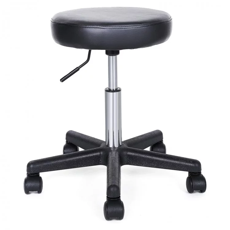 Tabouret noir avec assise rembourrée à gaz avec roulette gaz moyen 44/56 cm Tabouret noir avec assise rembourrée à gaz avec roulette gaz moyen 44/56 cm