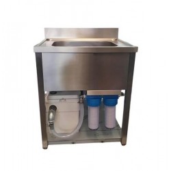 EVIER 60x60xH90 - AVEC POMPE + SYST. FILTRATION 2 CARTOUCHES