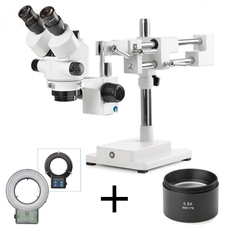 PACK - ENSEMBLE TRINOCULAIRE TETE + PIED DOUBLE + ECLAIRAGE LED + 0.5X EUROMEX PACK - ENSEMBLE TRINOCULAIRE TETE + PIED DOUBLE + ECLAIRAGE LED + 0.5X EUROMEX