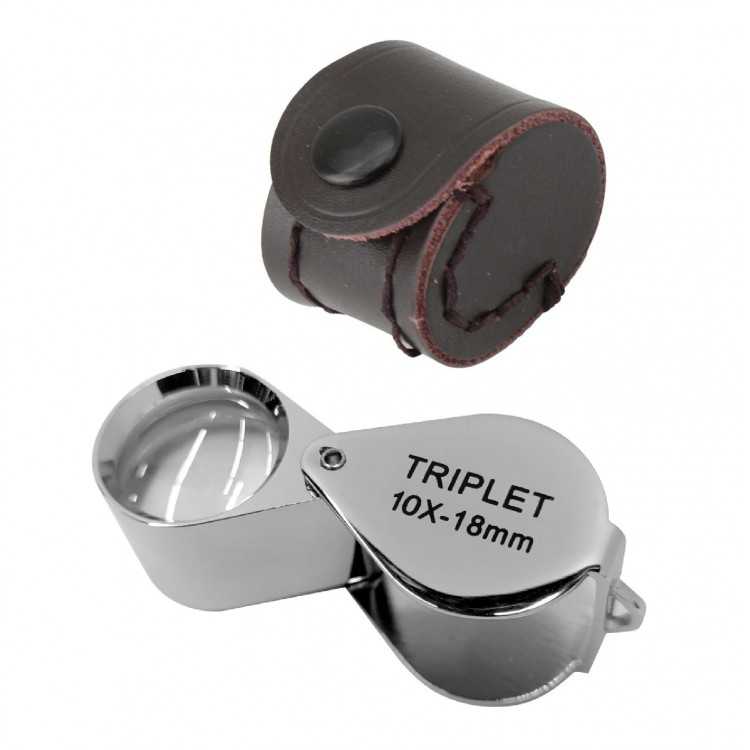 LOUPE 10X TRIPLET CHROMEE LENTILLE 18 mm + étui LOUPE 10X TRIPLET CHROMEE LENTILLE 18 mm + étui