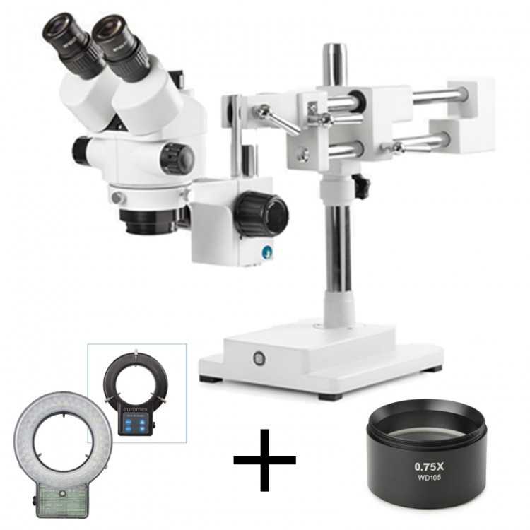 PACK - ENSEMBLE TRINOCULAIRE TETE + PIED DOUBLE + ECLAIRAGE LED + 0.75X EUROMEX PACK - ENSEMBLE TRINOCULAIRE TETE + PIED DOUBLE + ECLAIRAGE LED + 0.75X EUROMEX