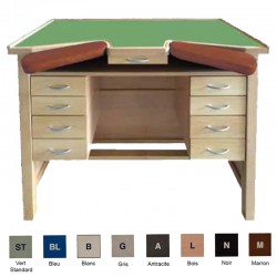 ETABLI HORLOGER AVEC 8 TIROIRS - Couleur : Top Vert Accoudoir : Marron